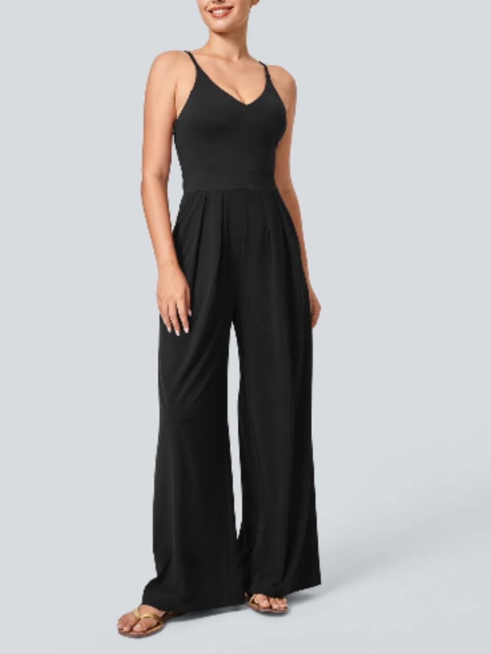 Halara Black Breezeful Backless Wide Leg Jumpsuit Size Large